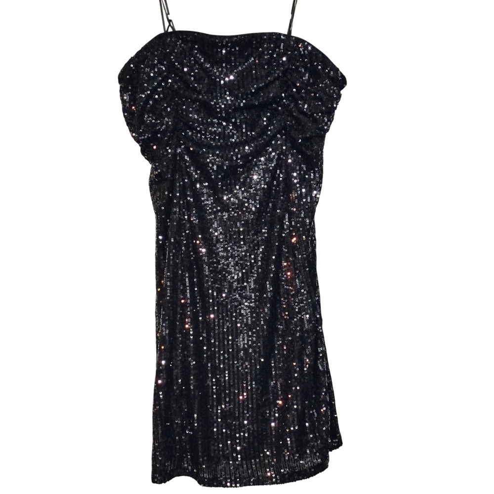 Johnny Wujeck JCPenney Black Sequin Strappy Sleeveless Party‎ Cocktail Dress L